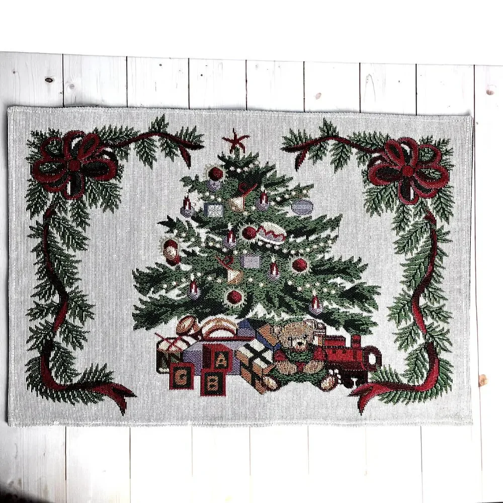 Set of 2 Tapestry Woven Christmas Placemats Tree Toys Teddy Bear Bows 19